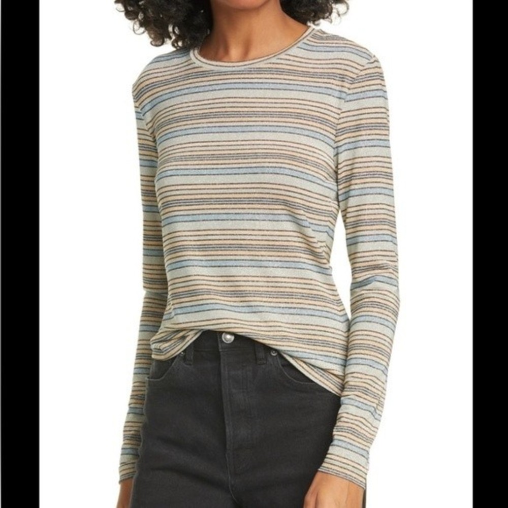 Stine Goya Maya Glitter Striped Metallic Long Sleeve Jersey Knit Top Size M